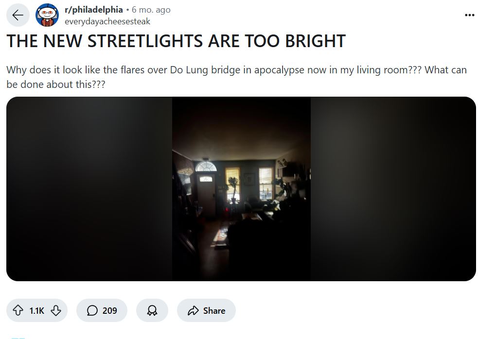 Philly Reddit Vs. the Streetlight Improvement Project: r/Philadelphia Hates the New LED&nbsp;Lights